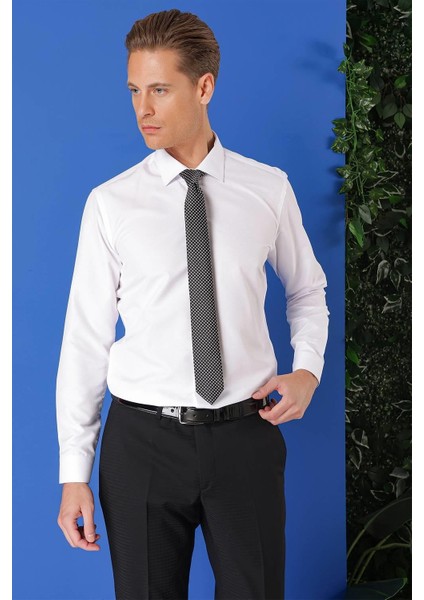 Slim Fit Dokulu Pamuklu Klasik Beyaz Gömlek Gk 713
