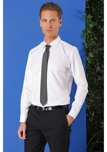 Slim Fit Dokulu Pamuklu Klasik Beyaz Gömlek Gk 713 fiyatları