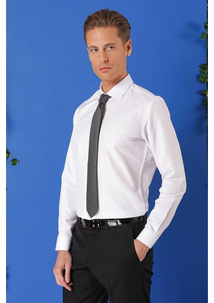 Slim Fit Dokulu Pamuklu Klasik Beyaz Gömlek Gk 713 modelleri