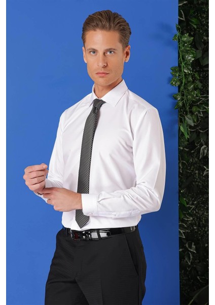 Slim Fit Dokulu Pamuklu Klasik Beyaz Gömlek Gk 713 fırsatları