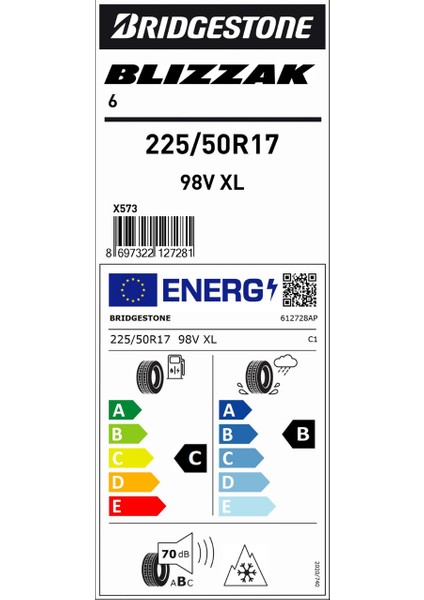 225/50 R17 98V Xl Blızzak 6 Oto Kış Lastiği (Üretim Yılı:2025) fiyatları