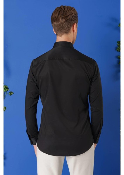 Slim Fit Düğmeli Yaka Uzun Kol Pamuklu Klasik Siyah Gömlek Gk 716 indirimleri