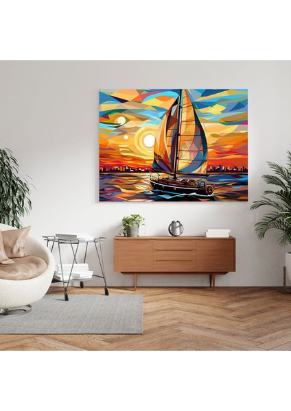 Renkli Pop Art Yelkenli Duvar Süsü - Yelkenli Kanvas Duvar Sanatı Duvar Süsü Ev Dekorasyonu modelleri