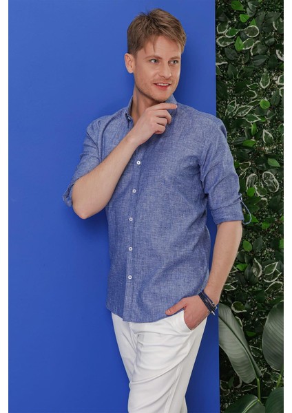 G 1554 Slim Fit Indigo Klasik Gömlek fiyatları