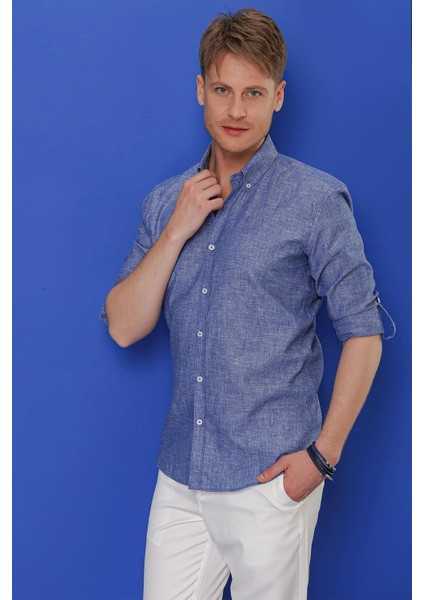 G 1554 Slim Fit Indigo Klasik Gömlek modelleri