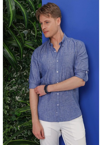 G 1554 Slim Fit Indigo Klasik Gömlek fırsatları