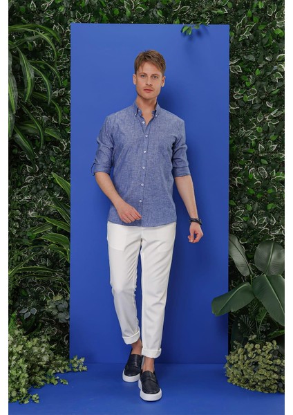 G 1554 Slim Fit Indigo Klasik Gömlek indirimleri