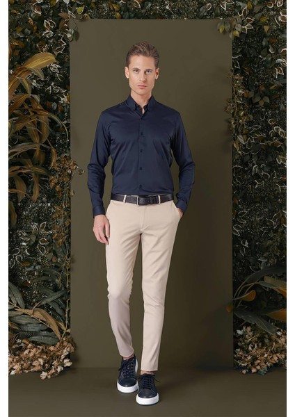 Slim Fit Düğmeli Yaka Esnek Pamuk Klasik Lacivert Gömlek Gk 708 fırsatları