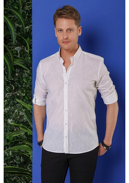 G 1554 Slim Fit Beyaz Klasik Gömlek