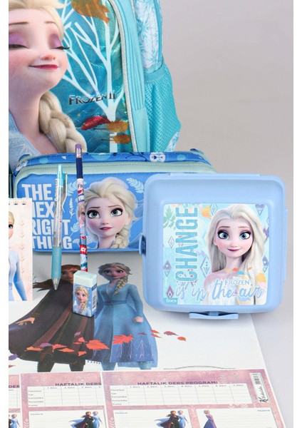 Dekomus Lisanslı Elsa Frozen "okul Çantası,kalem ve Beslenme Çantası,beslenme Kabı ve 500 ml Trıtan Matara Okul Seti modelleri
