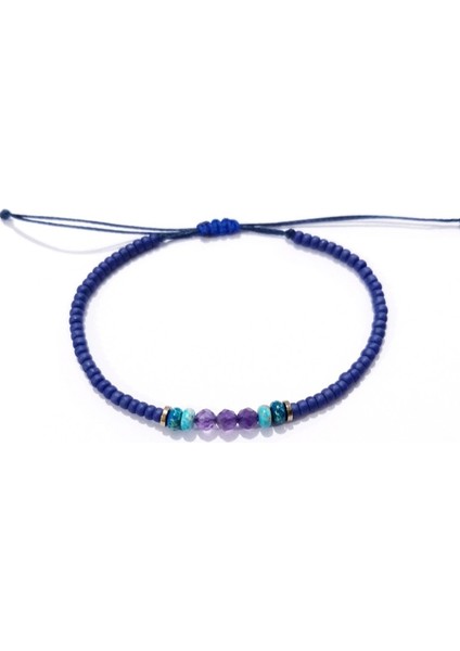 Ametist Varisit Hematit Doğaltaşlı Mat Lacivert Miyuki Round Boncuklu Bileklik
