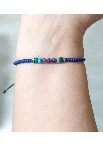 Ametist Varisit Hematit Doğaltaşlı Mat Lacivert Miyuki Round Boncuklu Bileklik