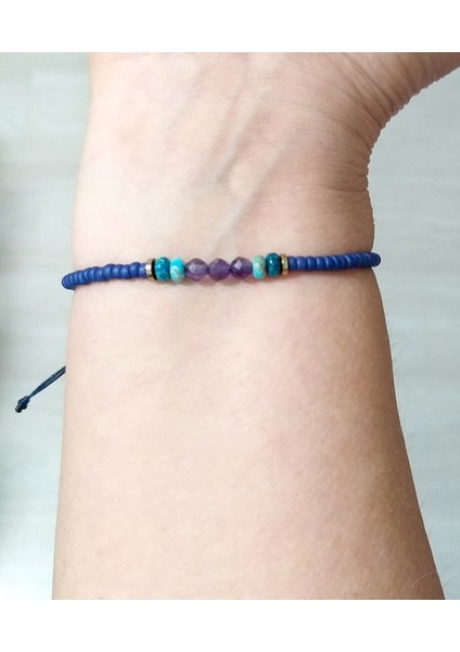 Ametist Varisit Hematit Doğaltaşlı Mat Lacivert Miyuki Round Boncuklu Bileklik