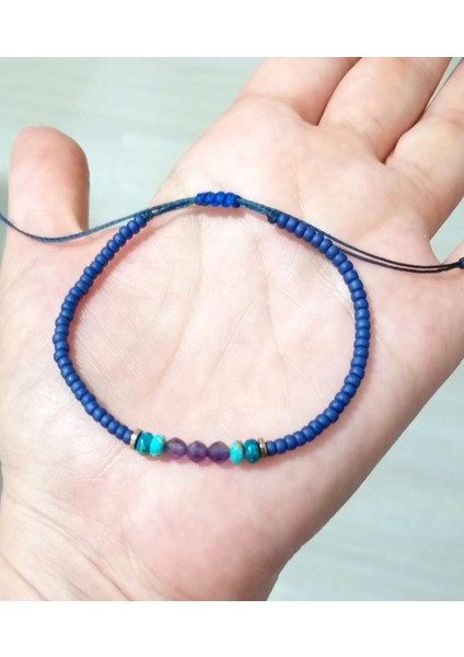 Ametist Varisit Hematit Doğaltaşlı Mat Lacivert Miyuki Round Boncuklu Bileklik