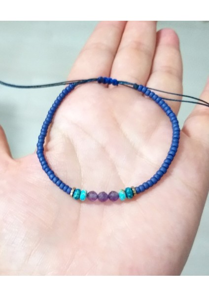 Ametist Varisit Hematit Doğaltaşlı Mat Lacivert Miyuki Round Boncuklu Bileklik