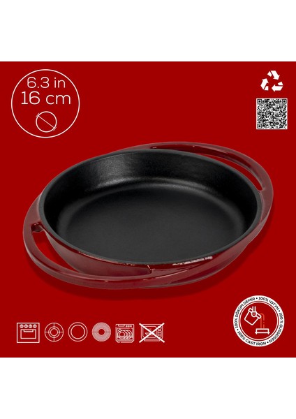 Döküm Yuvarlak Sahan Döküm Demir Yekpare Çift Kulplu ÇAP(Ø)16CM.-BORDO fırsatları