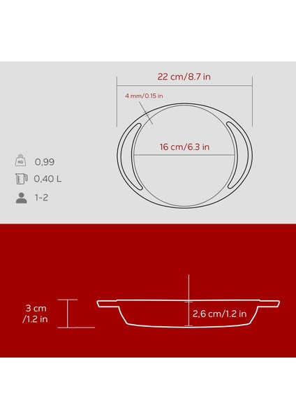 Döküm Yuvarlak Sahan Döküm Demir Yekpare Çift Kulplu ÇAP(Ø)16CM.-BORDO indirimleri