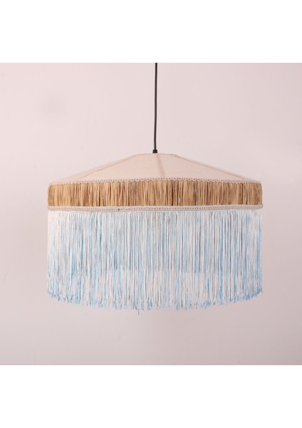 Mylamp Şanzelize 50X30 cm Doğal Hazeran - Rafya ve Kumaş Avize