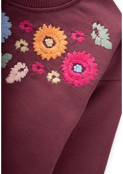 Çiçek Nakışlı Sweatshirt 2-7 Yaş Mürdüm modelleri