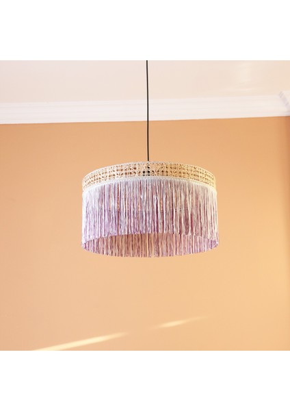 Mylamp Şanzelize 50X30 cm Doğal Hazeran - Rafya ve Kumaş Avize