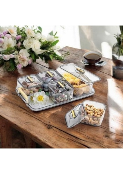 Kahvaltılık Kapaklı Saklama Kabı Tepsili 5 Bölmeli 11 Parça Sunumlu Kahvaltı Seti fırsatları