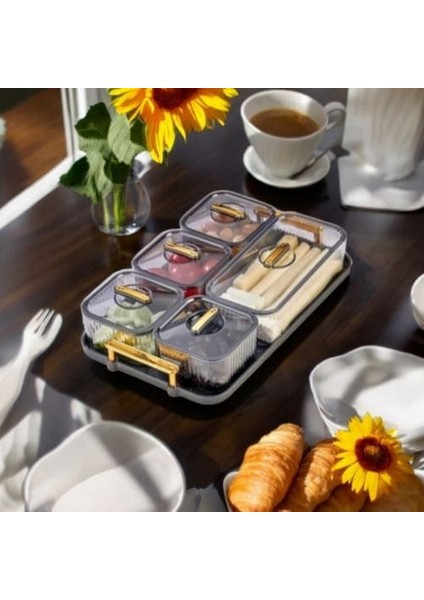 Kahvaltılık Kapaklı Saklama Kabı Tepsili 5 Bölmeli 11 Parça Sunumlu Kahvaltı Seti indirimleri