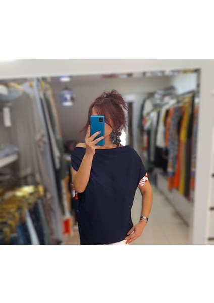 Lacivert Düşük Omuz Bluz