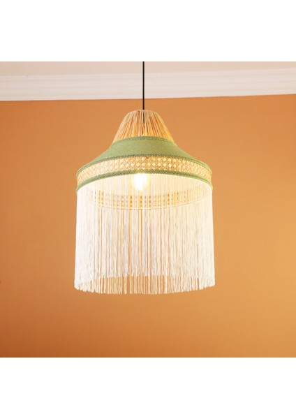 Mylamp Şanzelize 41X50 cm Doğal Hazeran ve Rafya Kumaş Avize