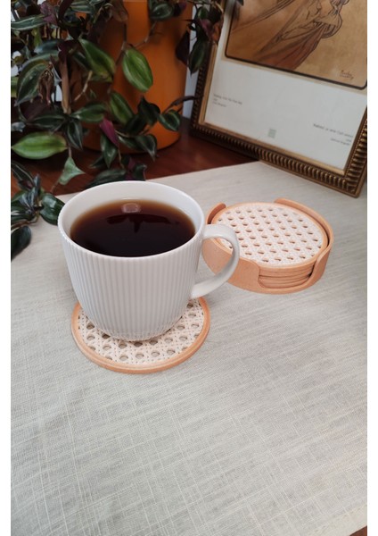 Hazeran | Bardak Altlığı | Hazeran Desenli Bardak Altlığı | 6'lı Standlı Set