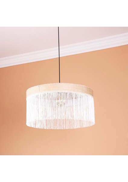 Mylamp Şanzelize 50X30 cm Doğal Hazeran - Rafya ve Kumaş Avize