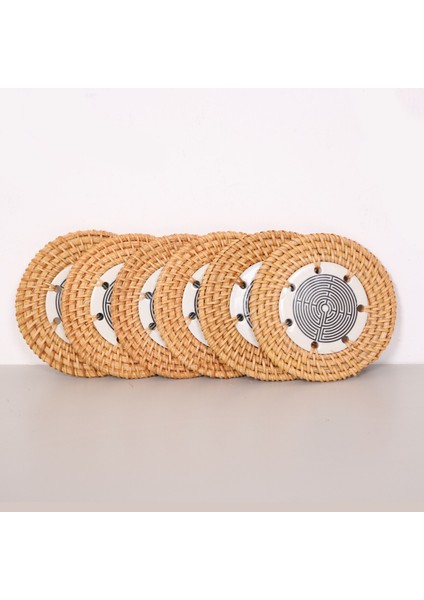 Mylamp Labirent 6'lı Doğal Rattan ve El Yapımı Seramikli Bardak Altlığı modelleri