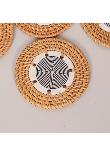 Mylamp Labirent 6'lı Doğal Rattan ve El Yapımı Seramikli Bardak Altlığı fırsatları