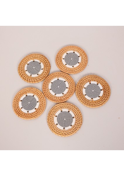 Mylamp Labirent 6'lı Doğal Rattan ve El Yapımı Seramikli Bardak Altlığı indirimleri