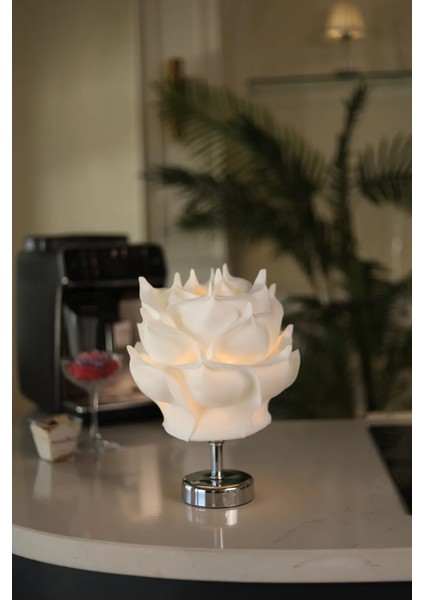 Beyaz Eva Gül Tasarım Şarjlı Masa Lambası - Alt Gümüş fiyatları