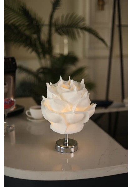Beyaz Eva Gül Tasarım Şarjlı Masa Lambası - Alt Gümüş modelleri