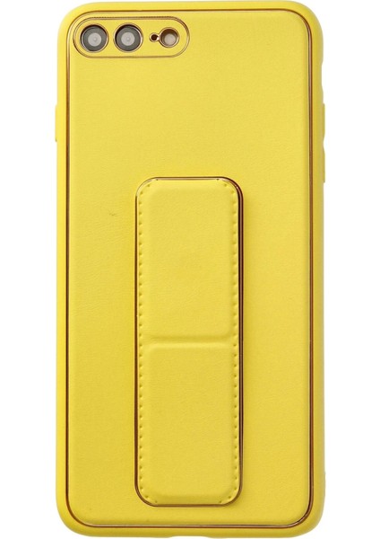 iPhone 7 Plus Kılıf Coco Deri Standlı Kapak - Sarı - ASOY5990-9872