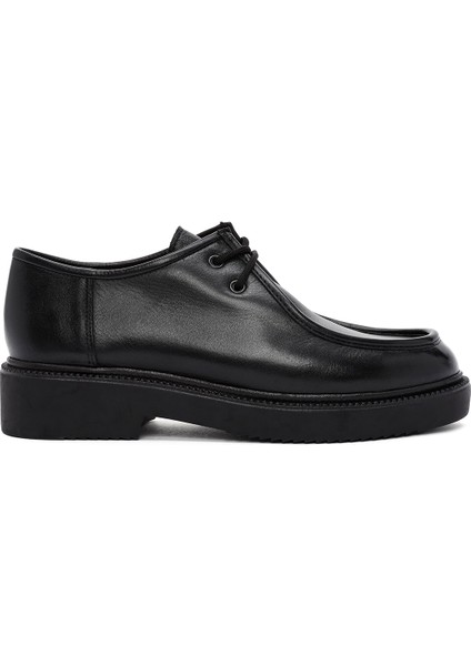 Gritti Kadın Siyah Bağcıklı Deri Maskülen Ayakkabı 25AFD110218