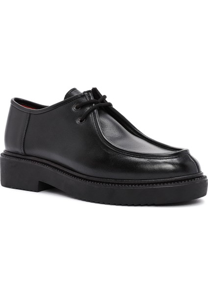 Gritti Kadın Siyah Bağcıklı Deri Maskülen Ayakkabı 25AFD110218