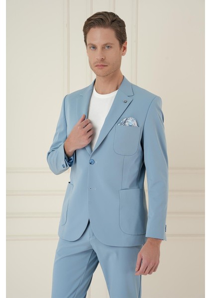 Slim Fit Mono Yaka Çift Yırtmaç Torba Cep Casual Havacı Mavi Ceket C 697 modelleri