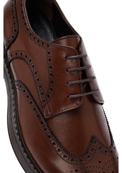 Erkek Kahverengi Bağcıklı Deri Klasik Ayakkabı 25WFD621918