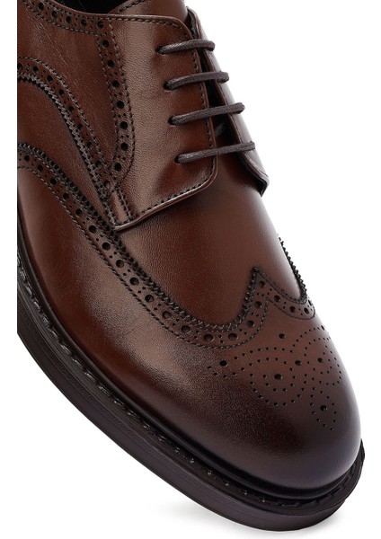 Erkek Kahverengi Bağcıklı Deri Klasik Ayakkabı 25WFD621918