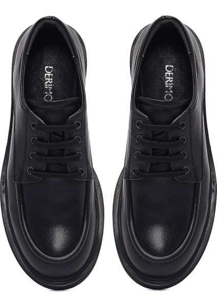 Kadın Siyah Bağcıklı Deri Casual Ayakkabı 25AFD510018