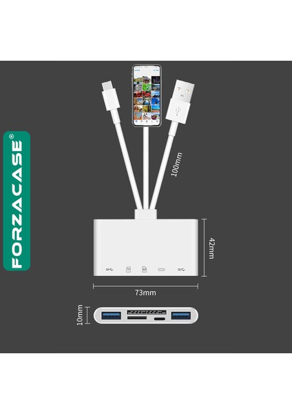 5in1 USB 3.0 Lightning Type-C To Sd-Tf Kart Okuyuculu USB Kamera Adaptörü - FC1115 modelleri