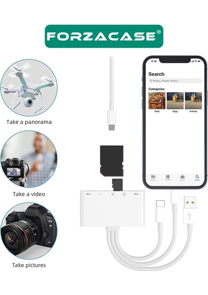 5in1 USB 3.0 Lightning Type-C To Sd-Tf Kart Okuyuculu USB Kamera Adaptörü - FC1115 fırsatları