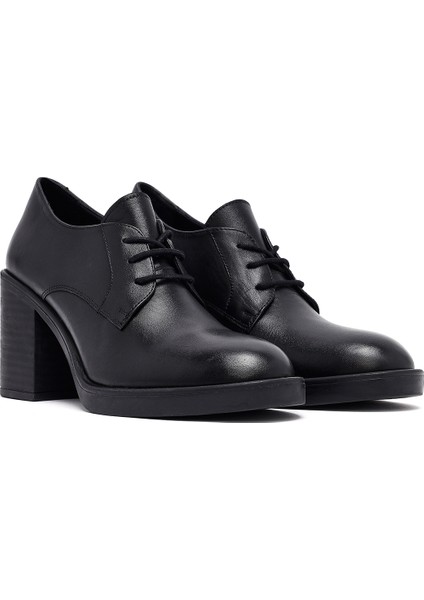 Kadın Siyah Bağcıklı Kalın Topuklu Deri Maskülen Ayakkabı 25AFD201818 modelleri