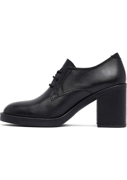 Kadın Siyah Bağcıklı Kalın Topuklu Deri Maskülen Ayakkabı 25AFD201818 fırsatları