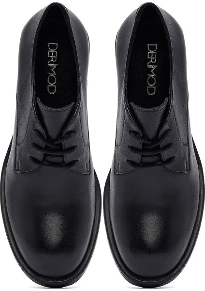 Kadın Siyah Bağcıklı Kalın Topuklu Deri Maskülen Ayakkabı 25AFD201818