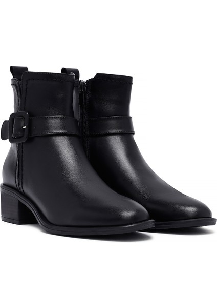 Kadın Siyah Fermuarlı Kısa Kalın Topuklu Deri Bot 25WFD202818 fırsatları