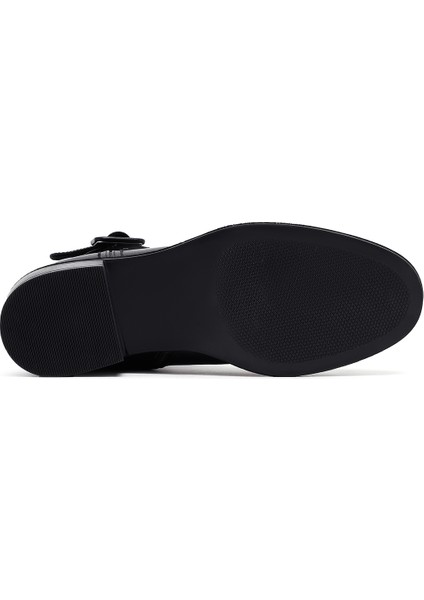 Kadın Siyah Fermuarlı Kısa Kalın Topuklu Deri Bot 25WFD202818 indirimleri