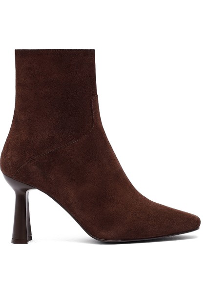 Kadın Kahverengi Fermuarlı Ince Topuklu Süet Deri Bot 25WFD133310